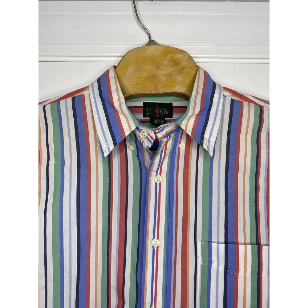 J Crew Mens‎ Cotton Oarsmen Button Front Shirt Multicolor Stripes Large- Read